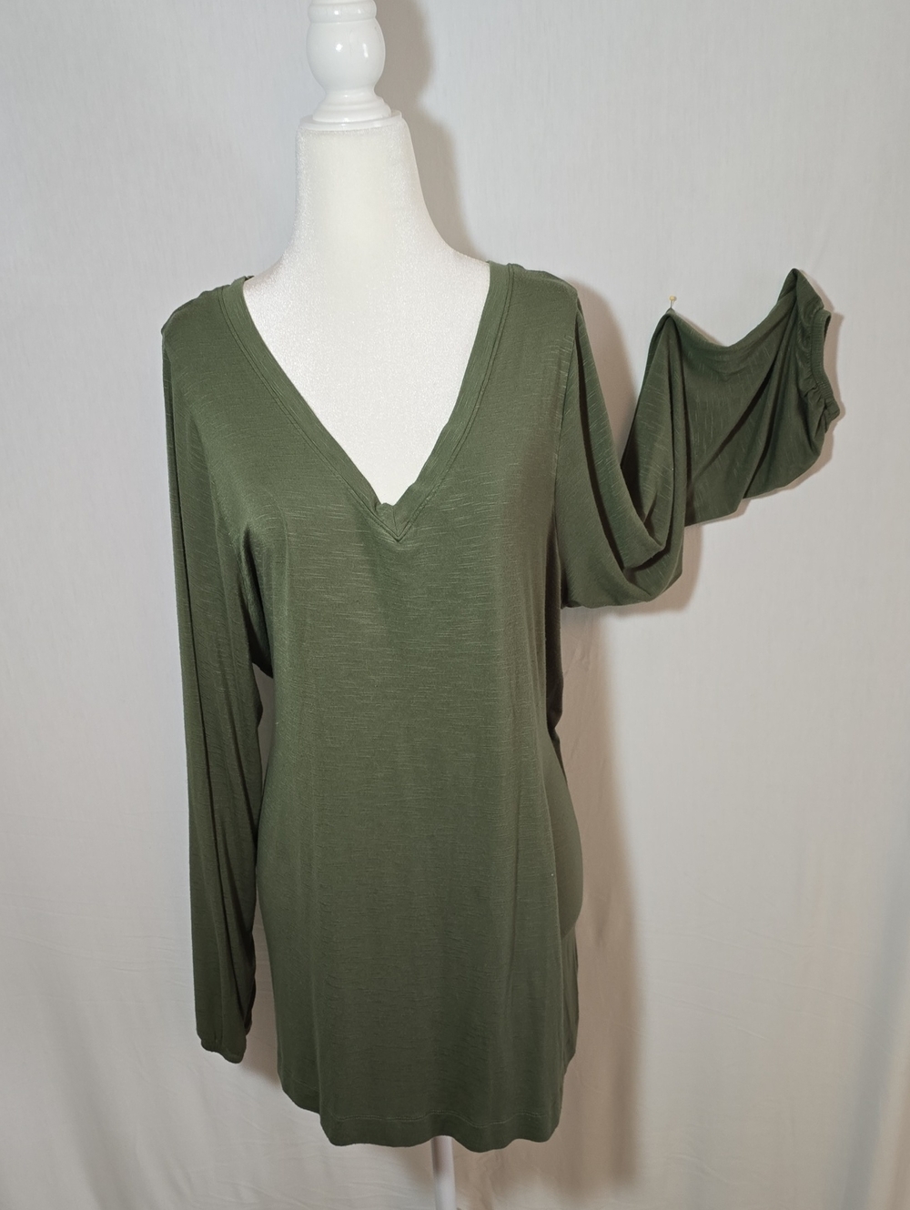 Lane Bryant Olive Green V-Neck Long Sleeve Top